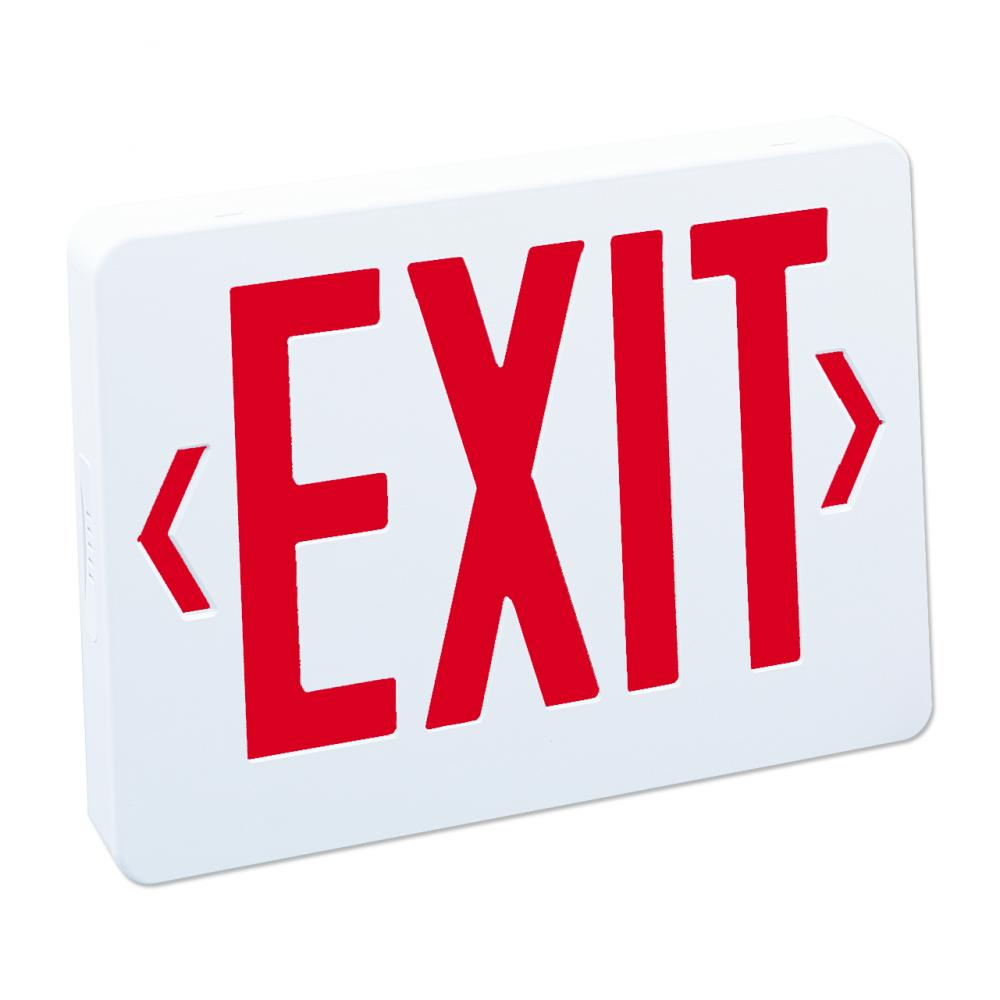 Thermoplastic LED Exit Sign, Battery Backup, Red Letters / White Housing, Battery Backup