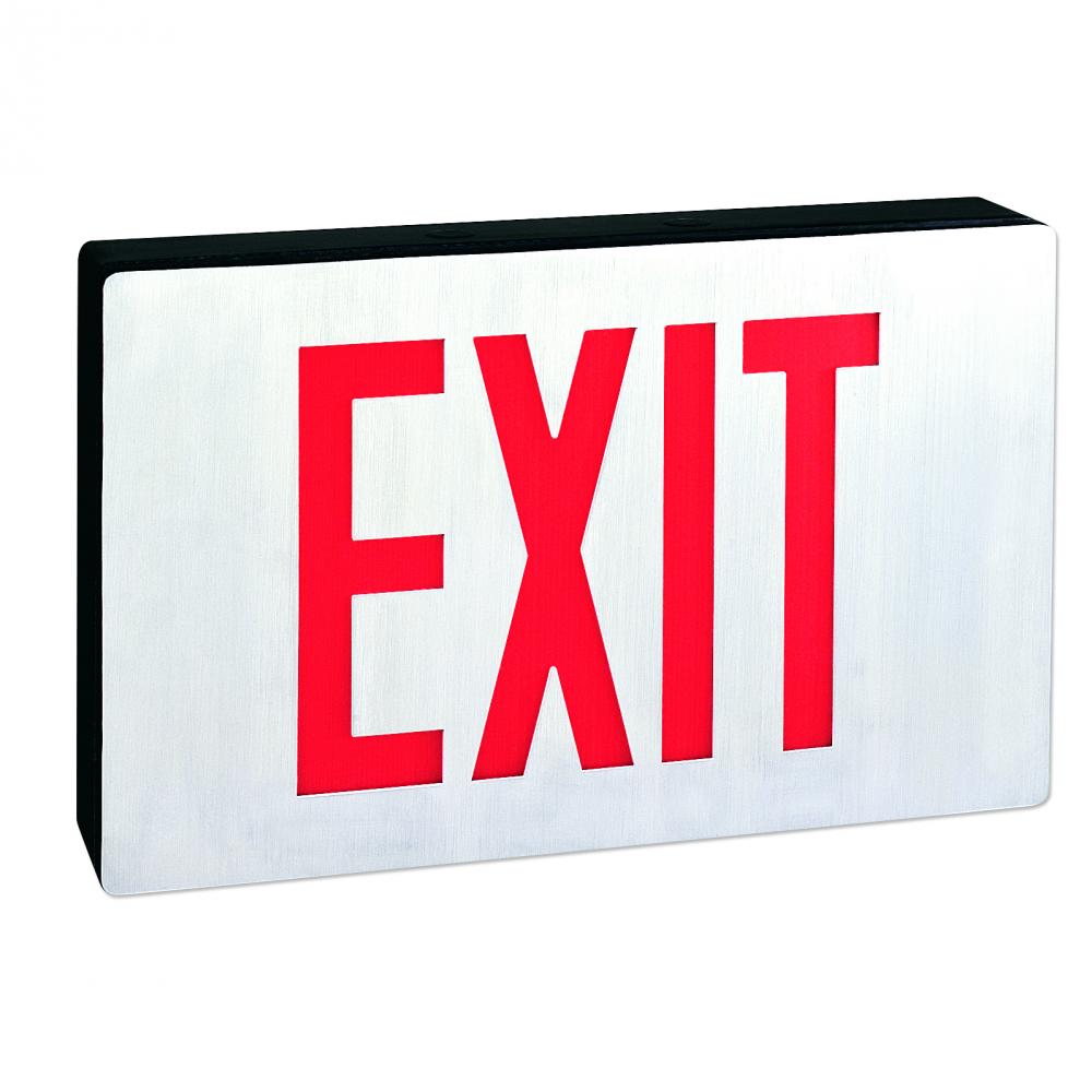Die-Cast LED Exit Sign w/ Battery Backup, Double-Faced Aluminum w/ 6" Red Letters in Black