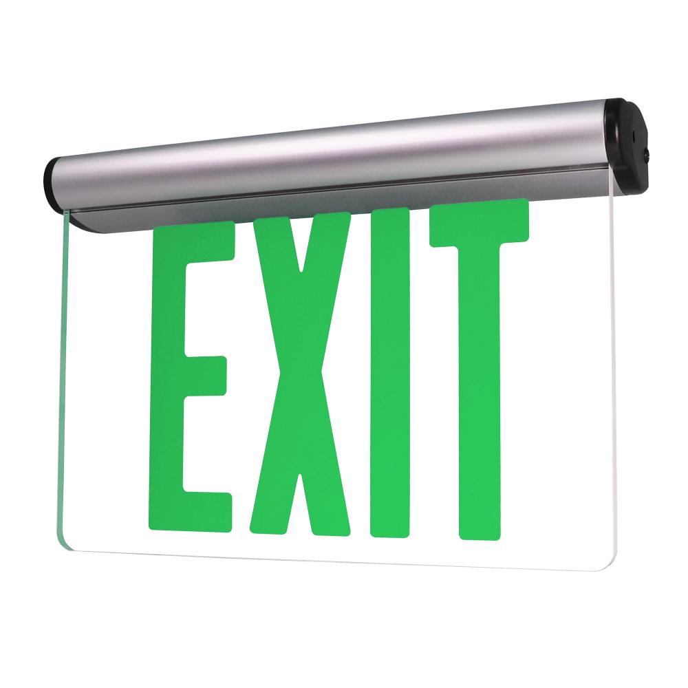 Surface Adjustable LED Edge-Lit Exit Sign, AC only, 6" Green Letters, Single Face / Clear
