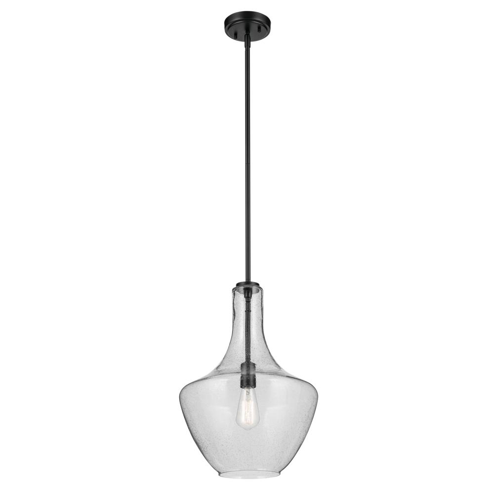 Everly 19.75" 1-Light Bell Pendant with Clear Seeded Glass in Black