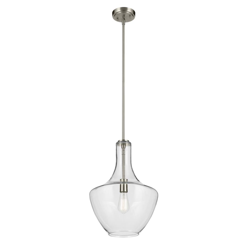 Everly 19.75" 1-Light Bell Pendant with Clear Glass in Brushed Nickel