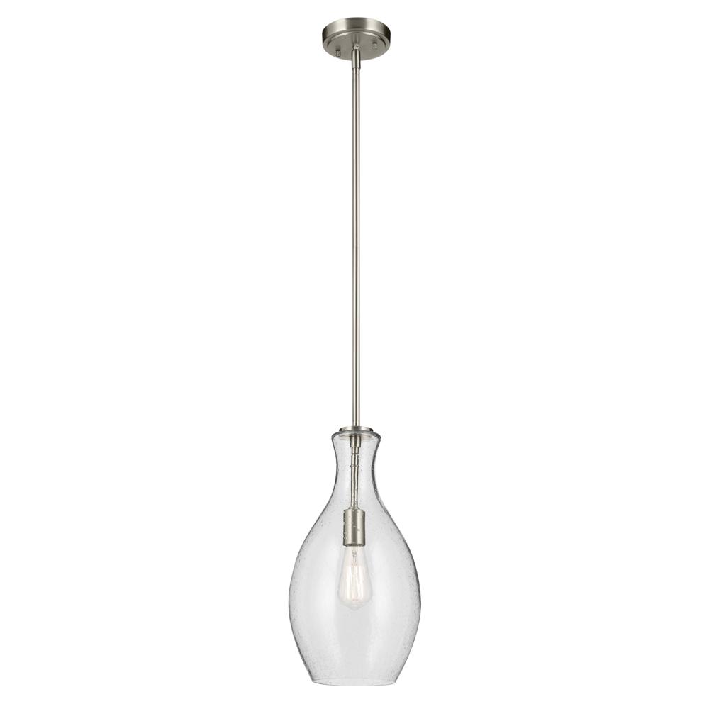 Everly 17.75" 1-Light Bell Pendant with Clear Seeded Glass in Brushed Nickel