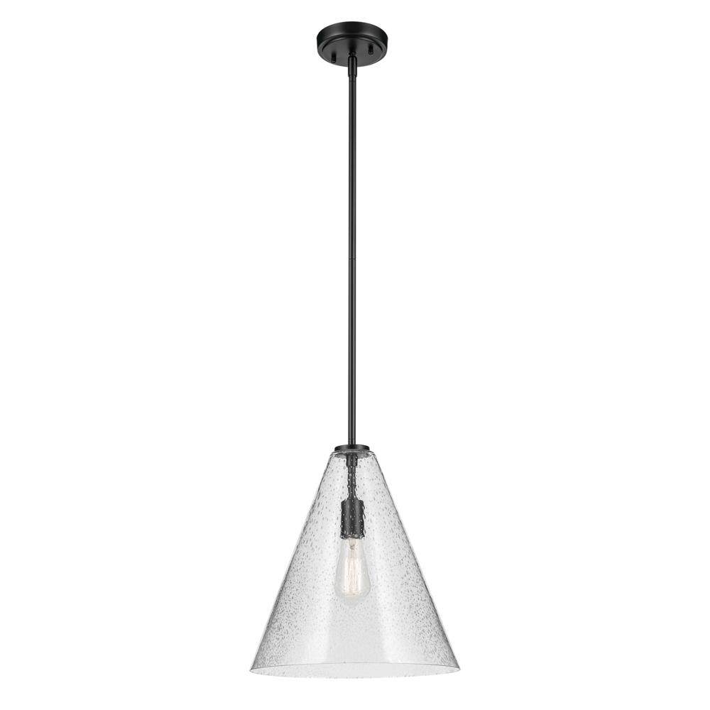 Everly 15.5" 1-Light Cone Pendant with Clear Seeded Glass in Black