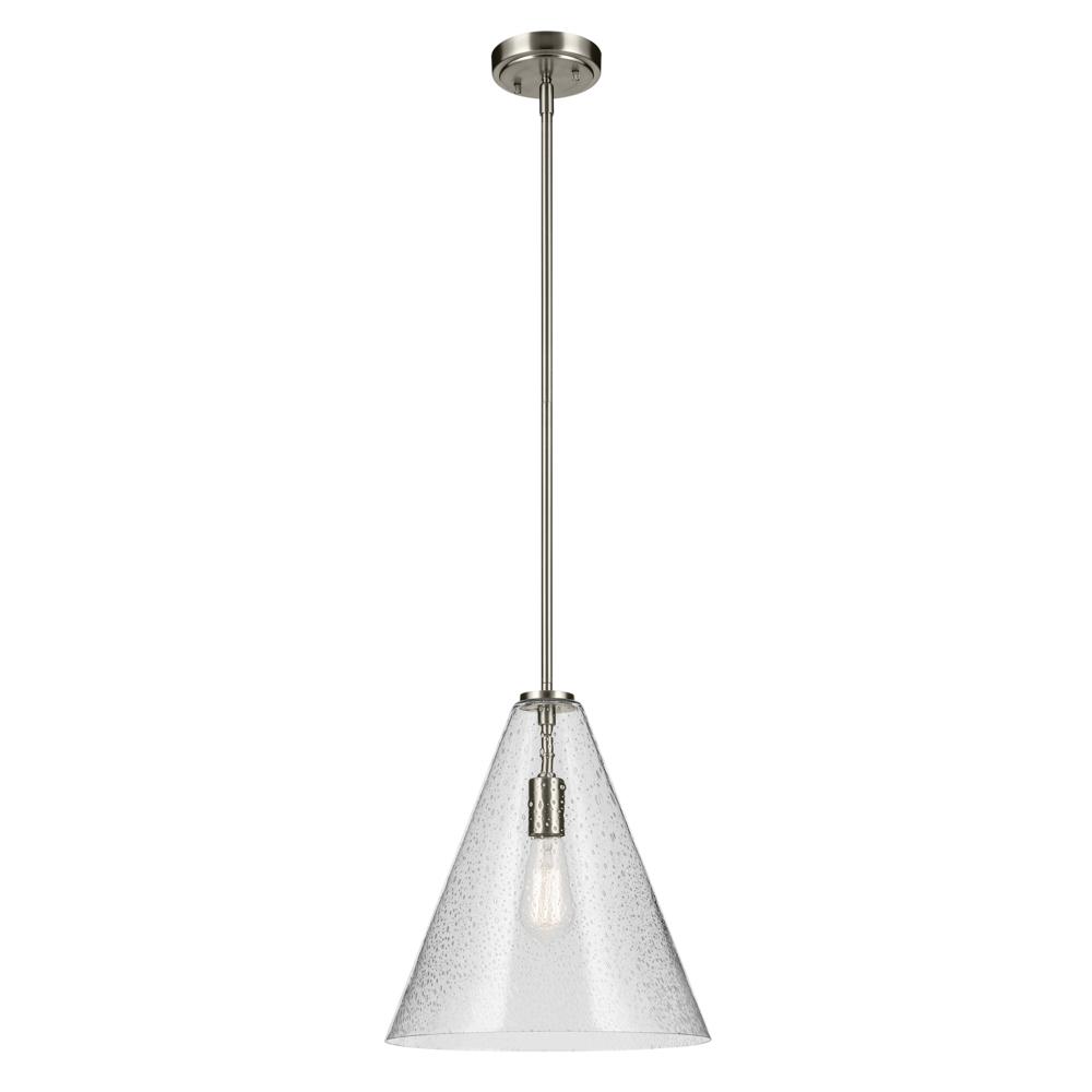 Everly 15.5" 1-Light Cone Pendant with Clear Seeded Glass in Brushed Nickel