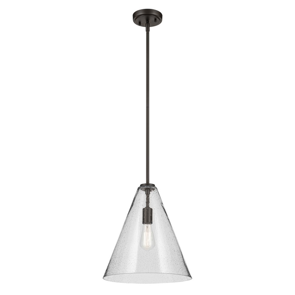 Everly 15.5" 1-Light Cone Pendant with Clear Seeded Glass in Olde Bronze