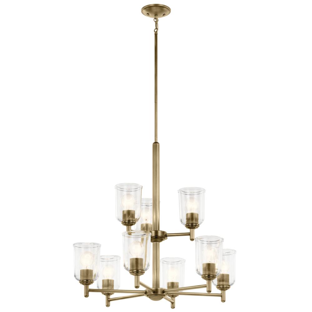 Shailene 26.5" 9-Light 2-Tier Chandelier with Clear Glass in Natural Brass