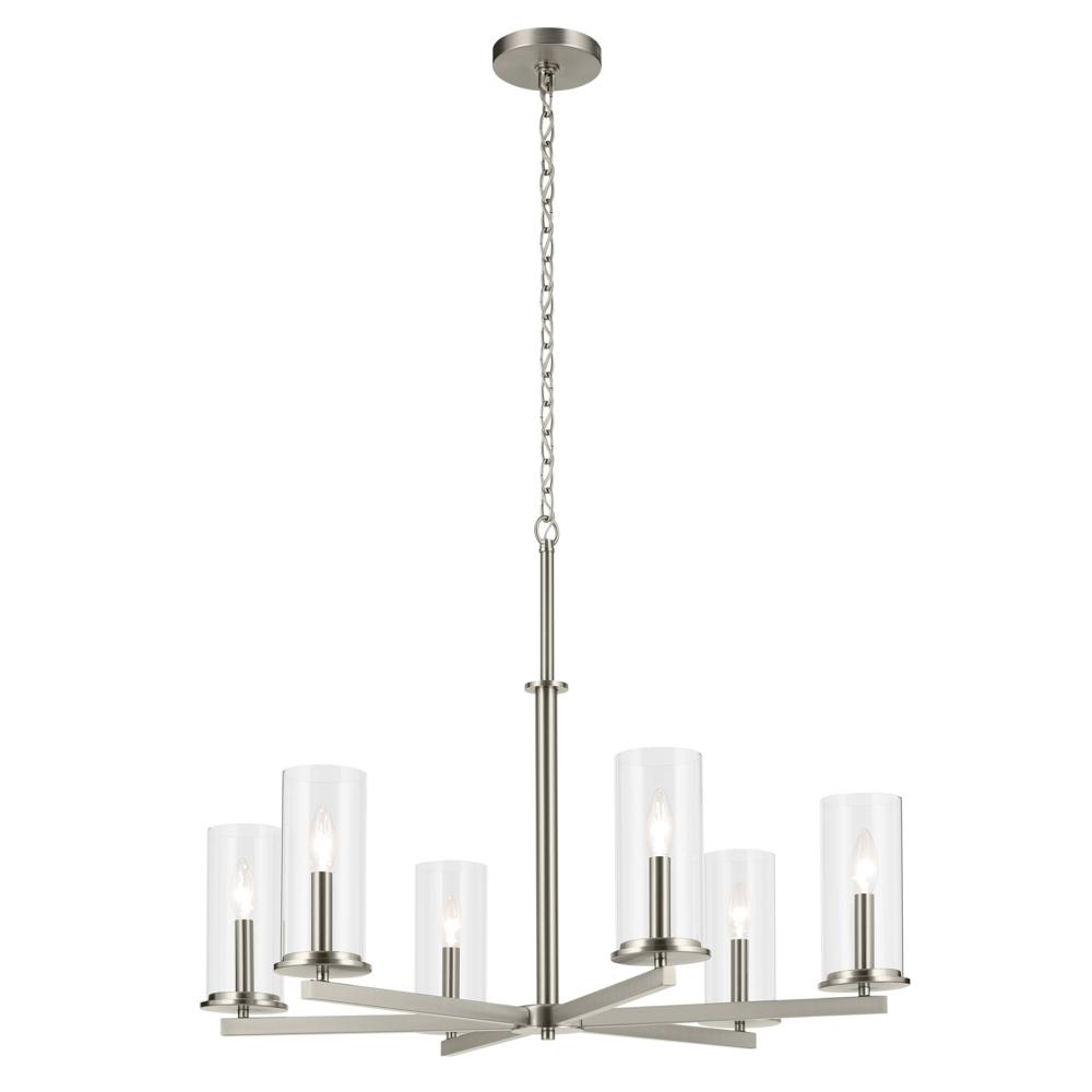 Crosby 21.75" 6-Light Chandelier with Clear Glass in Brushed Nickel