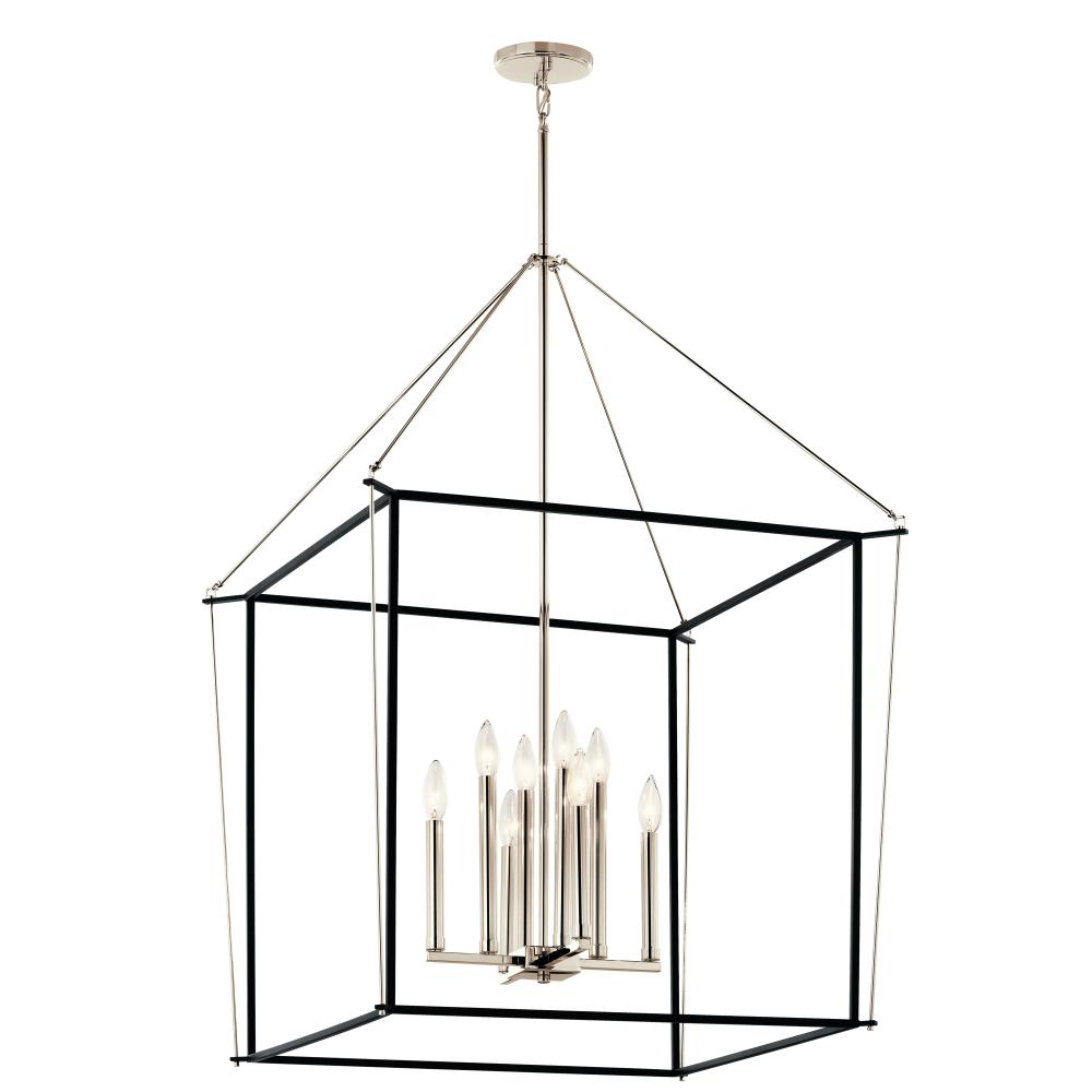 Eisley 40.25 Inch 8 Light Foyer Pendant in Polished Nickel and Black