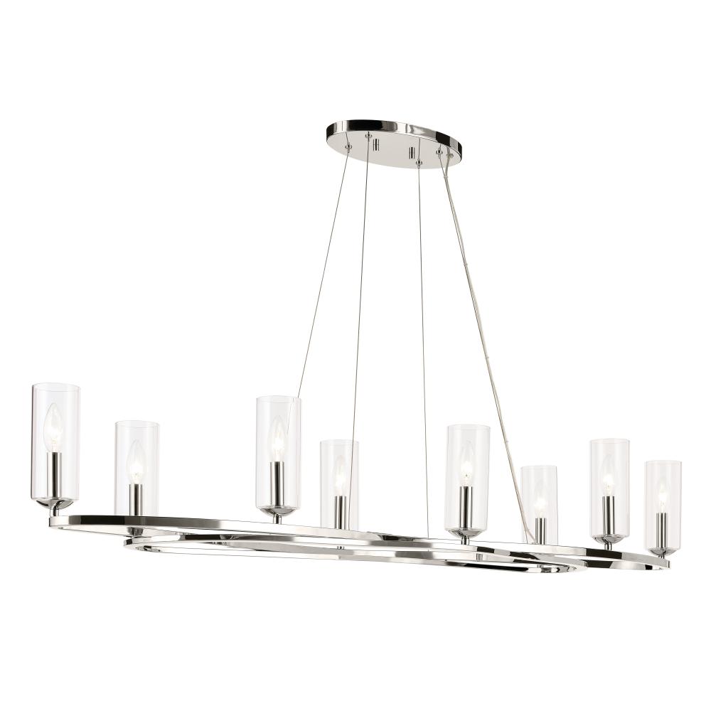 Harpin 52.5 Inch 8 Light Linear Chandelier with Clear Glass in Polished Nickel
