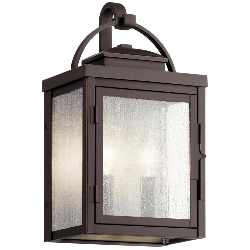 Carlson 14.75" 2 Light Outdoor Wall Light with Clear Seeded Glass in Rubbed Bronze