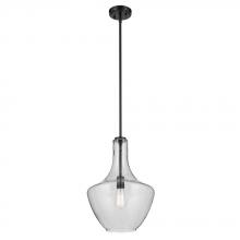 Kichler 42046BKCS - Everly 19.75" 1-Light Bell Pendant with Clear Seeded Glass in Black