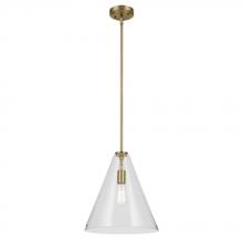 Kichler 42200NBR - Everly 15.5" 1-Light Cone Pendant with Clear Glass in Natural Brass