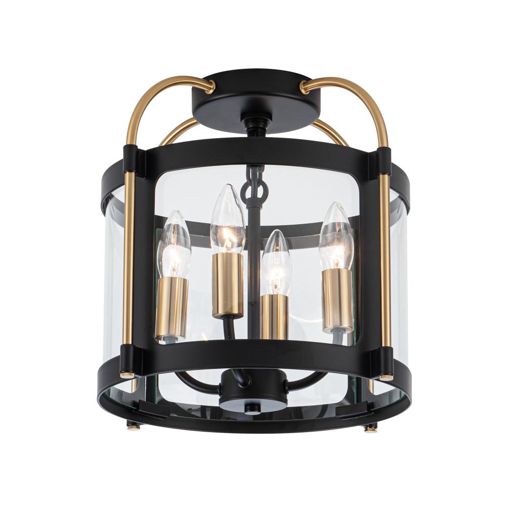 Bonita Collection 4-Light Flush Mount Black and Brushed Brass