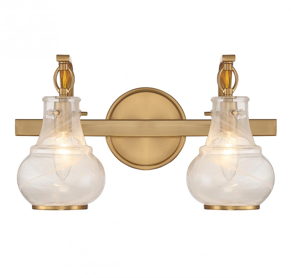 Adams 2-Light Bathroom Vanity Light in Warm Brass