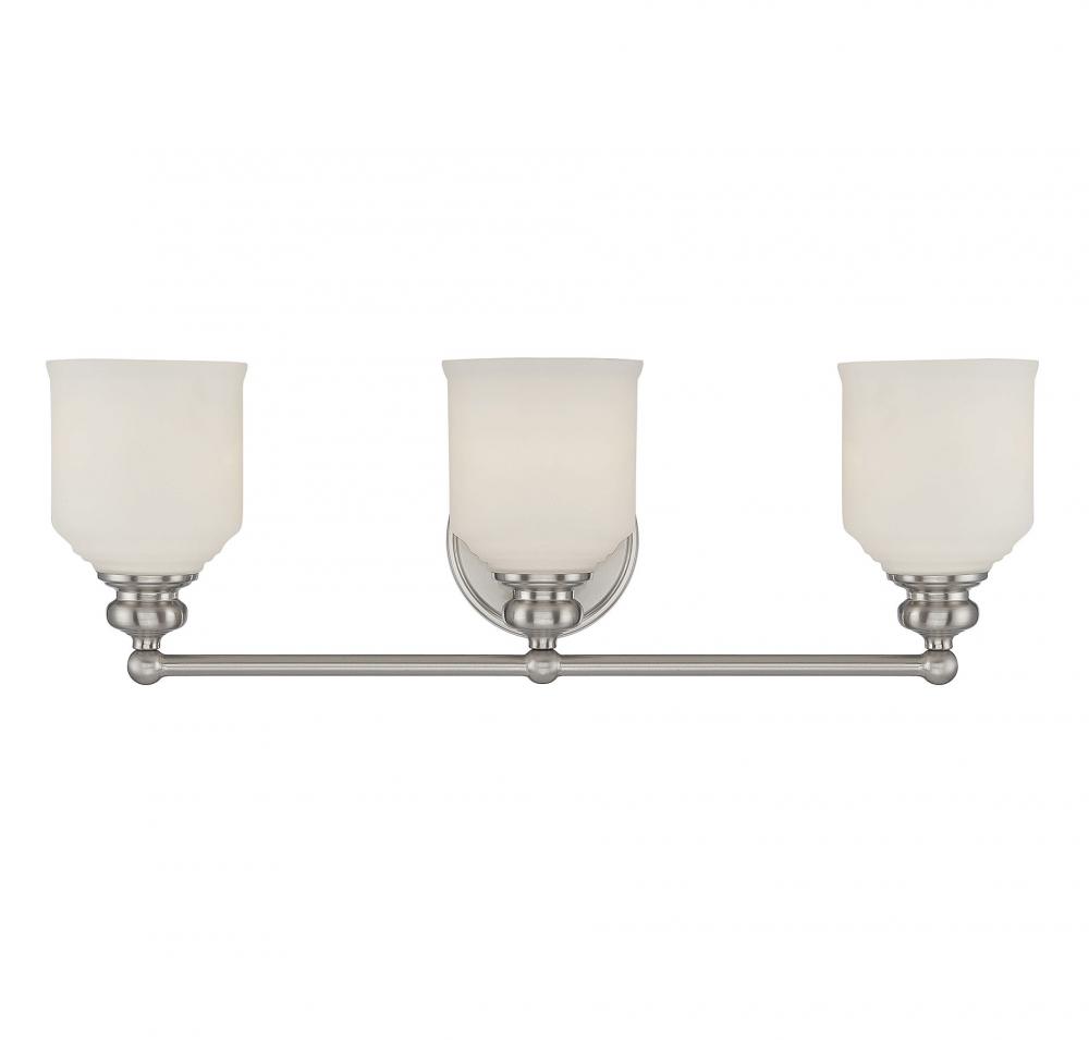 Melrose 3-Light Bathroom Vanity Light in Satin Nickel
