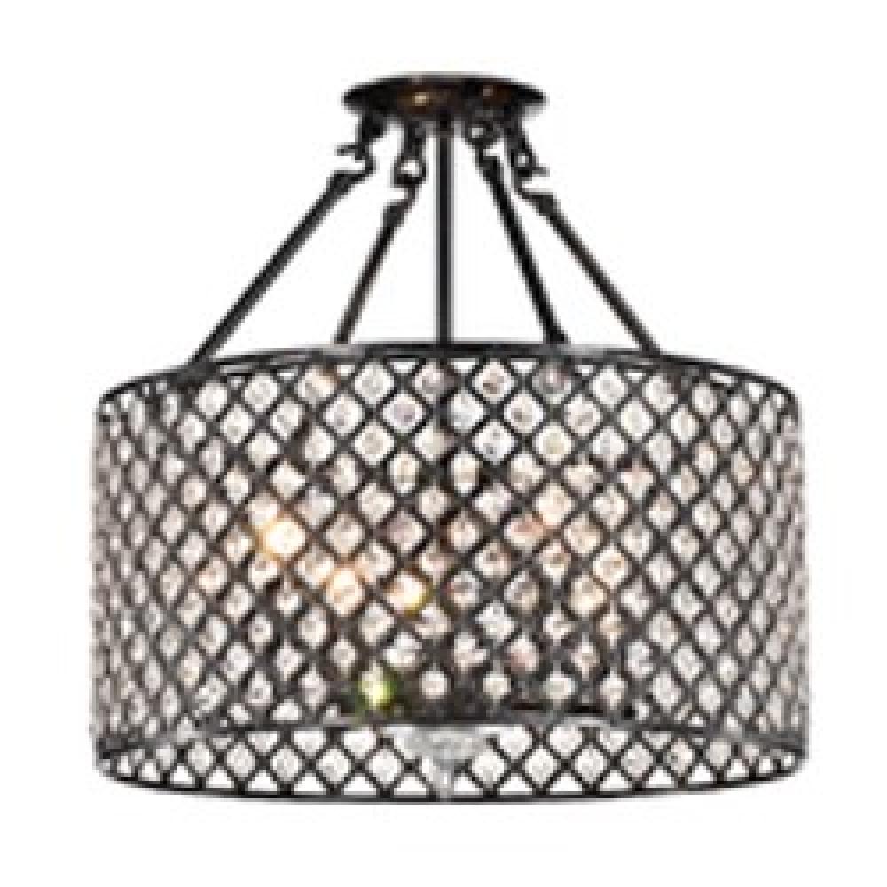 Juda by Marchand - Semi flush with crystal - 60w candle antique black finish