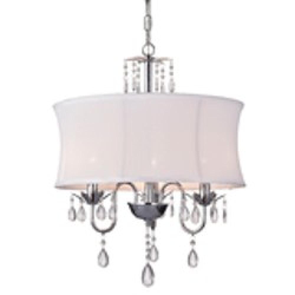 Juda by Marchand - 3 Light Pendant with white shade and crystal chrome finish