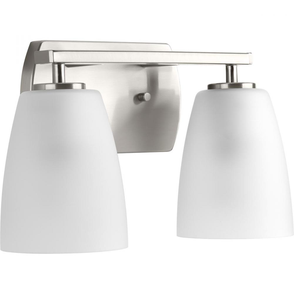 Leap Collection Two-Light Brushed Nickel Etched Glass Modern Bath Vanity Light
