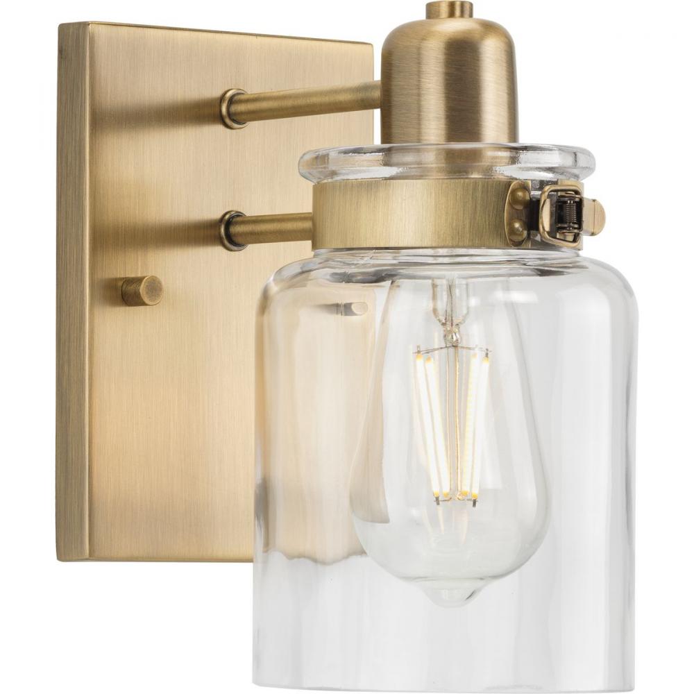 Calhoun Collection  One-Light Vintage Brass Clear Glass Farmhouse Bath Vanity Light