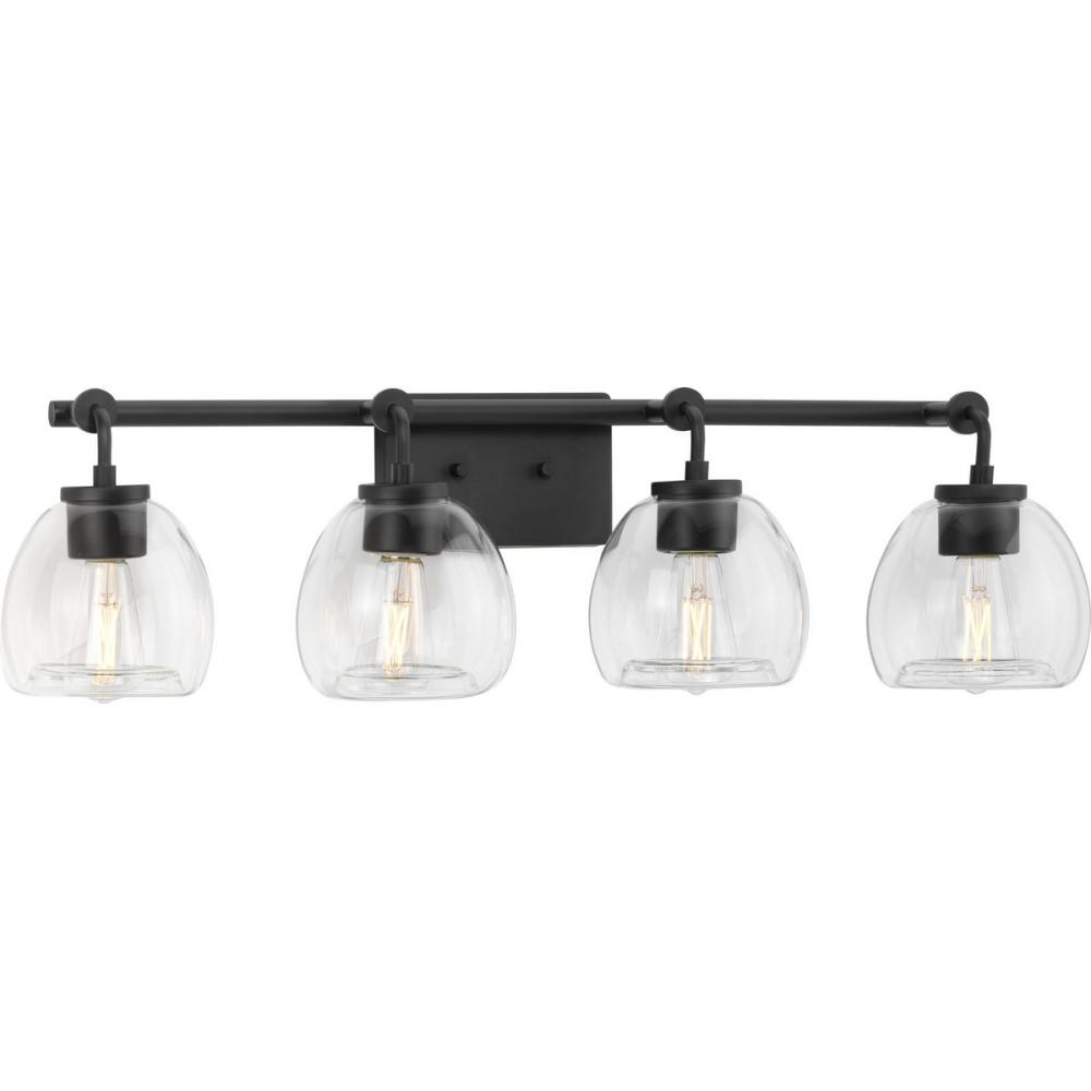 Caisson Collection Four-Light Graphite Clear Glass Urban Industrial Bath Vanity Light