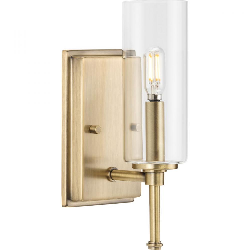 Elara Collection One-Light New Traditional Vintage Brass Clear Glass Bath Vanity Light