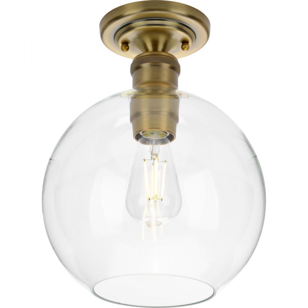Hansford Collection  One-Light Vintage Brass Clear Glass Farmhouse Flush Mount Light