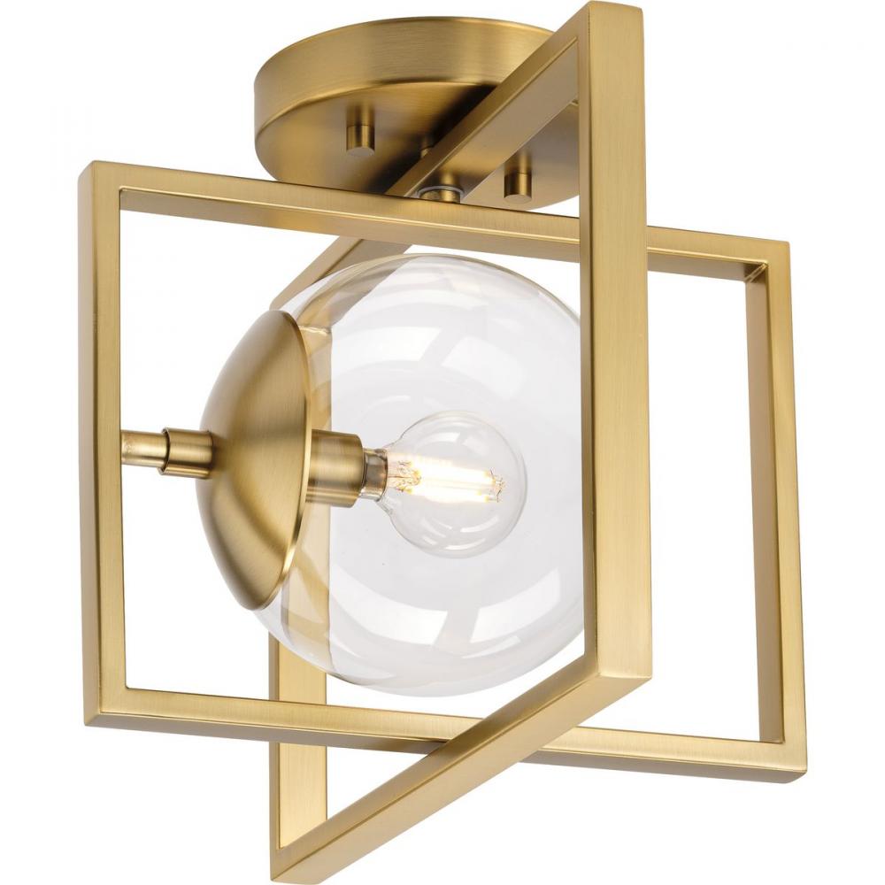 Atwell Collection 10" One-Light Mid-Century Modern Brushed Bronze Clear Glass Semi-Flush Mount L