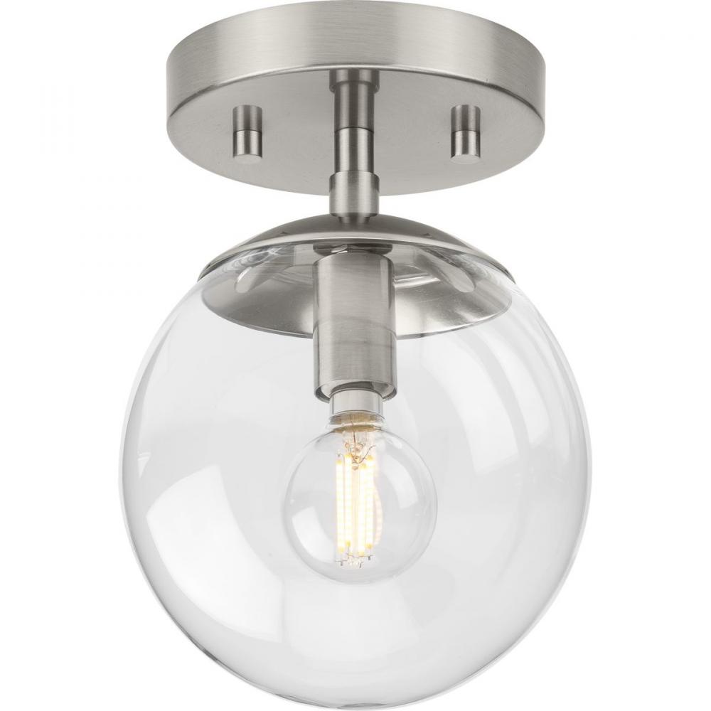 Atwell Collection One-Light Brushed Nickel Mid-Century Modern Semi-Flush Mount