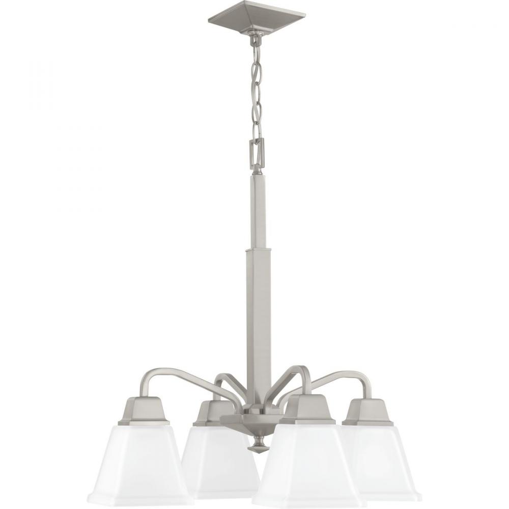 Clifton Heights Collection Four-Light Brushed Nickel Etched Glass Craftsman Chandelier Light