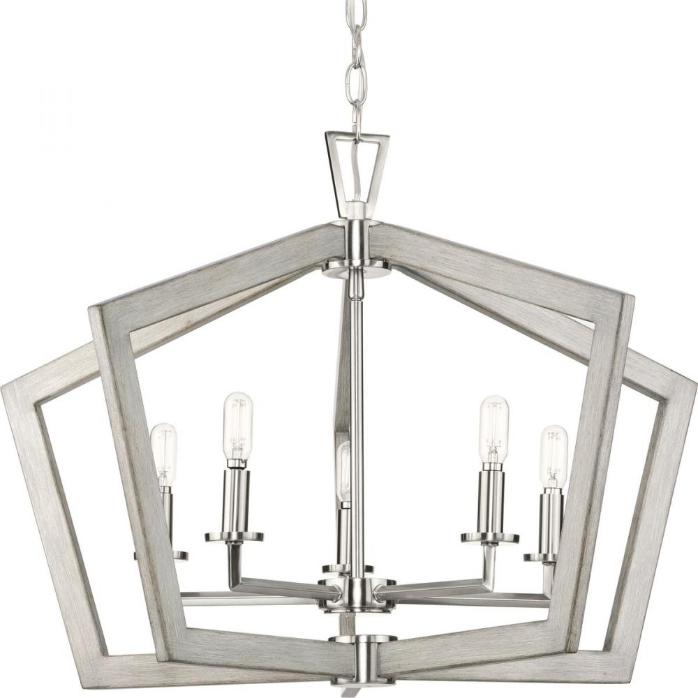 Galloway Collection Five-Light 19.25" Brushed Nickel Modern Farmhouse Pendant Light with Grey Wa