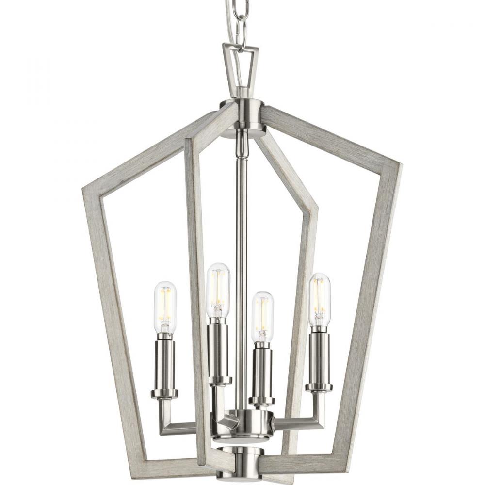 Galloway Collection Four-Light 18" Brushed Nickel Modern Farmhouse Foyer Light with Grey Washed