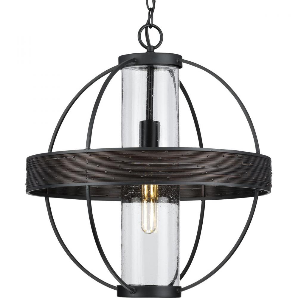 Terrace Collection  One-Light Matte Black Clear Seeded Glass Global Outdoor Hanging Light