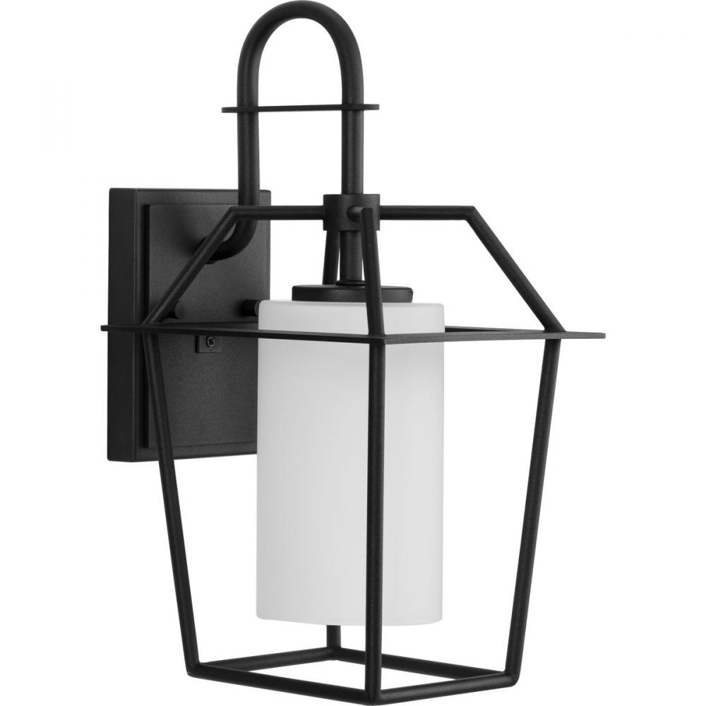 Chilton Collection One-Light New Traditional Textured Black Etched Opal Glass Outdoor Wall Lantern