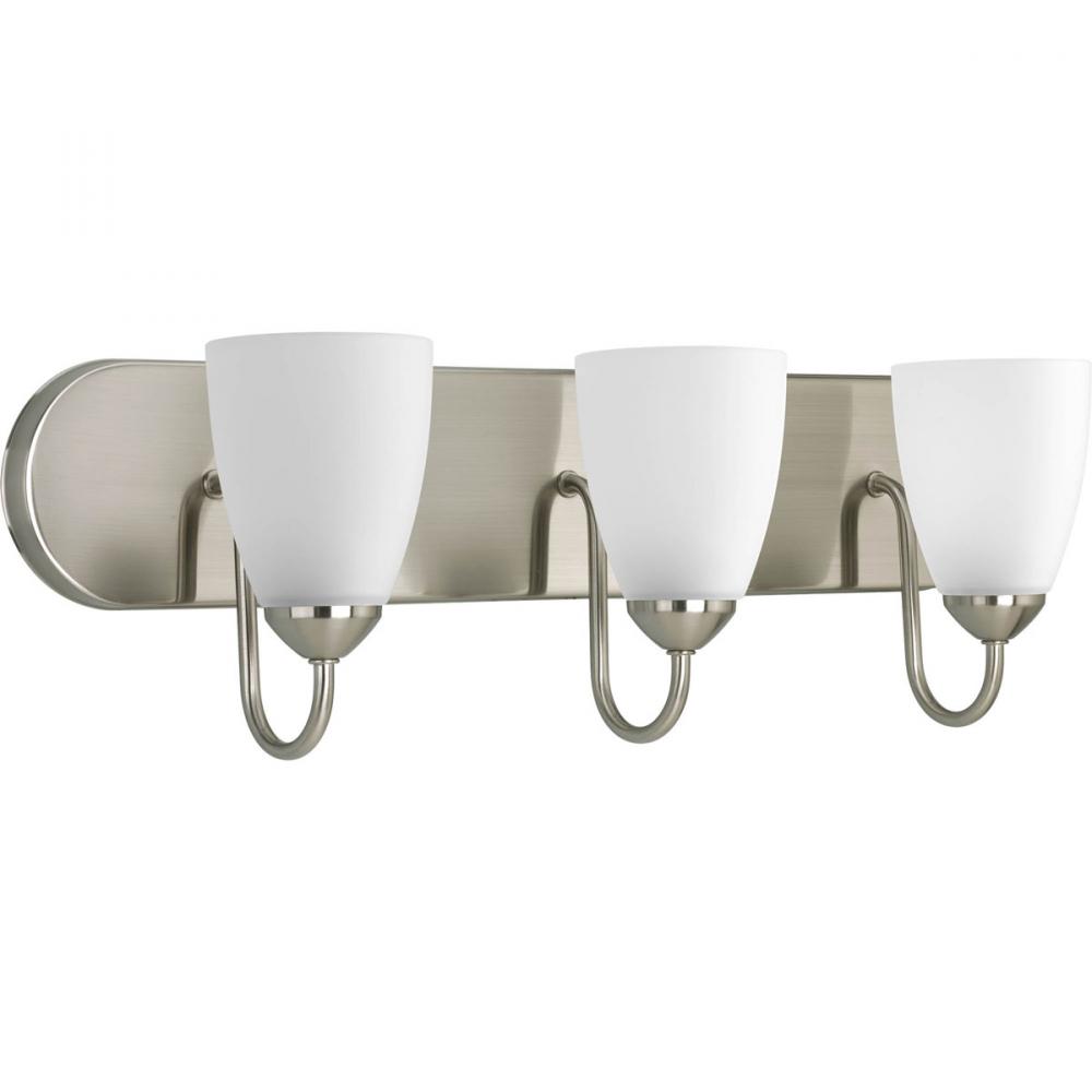 Three-Light Brushed Nickel Etched Glass Traditional Bath Vanity Light