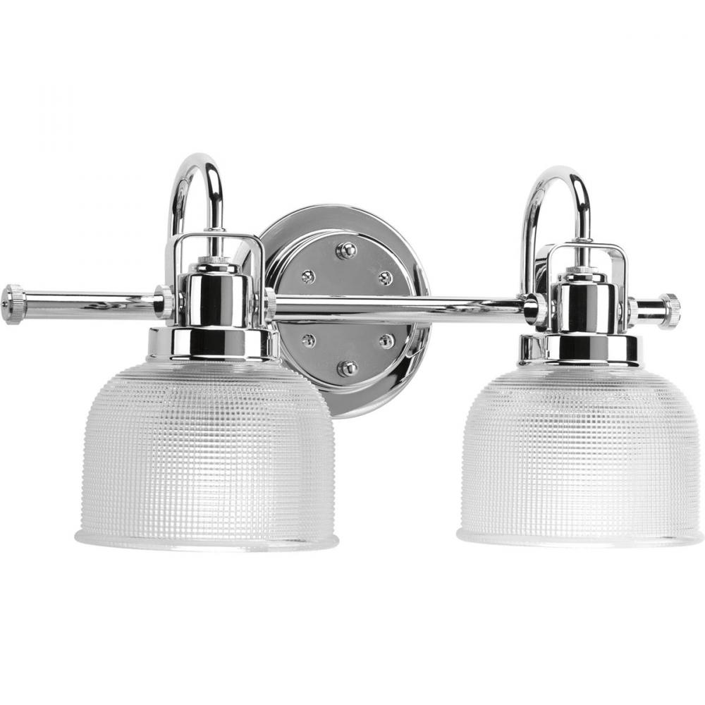Archie Collection Two-Light Polished Chrome Clear Double Prismatic Glass Coastal Bath Vanity Light