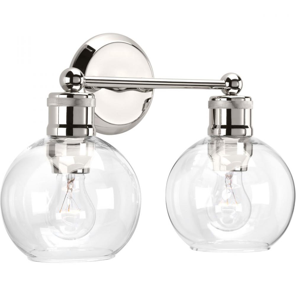 Hansford Collection Two-Light Polished Nickel Clear Glass Coastal Bath Vanity Light
