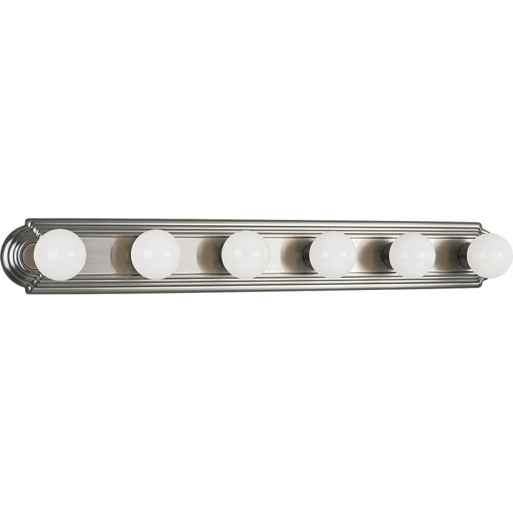 Broadway Collection Six-Light Brushed Nickel Traditional Bath Vanity Light