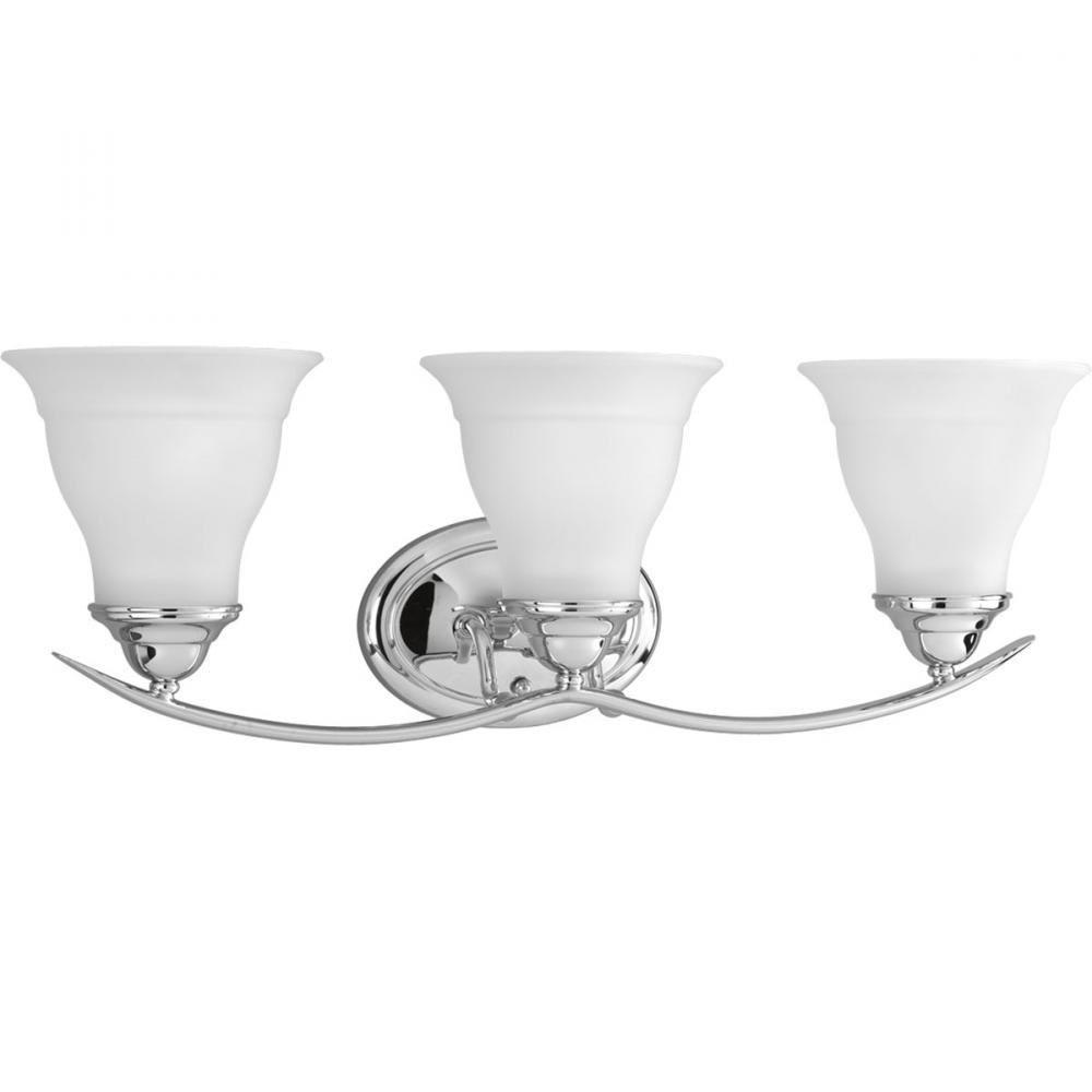 Trinity Collection Three-Light Polished Chrome Etched Glass Traditional Bath Vanity Light