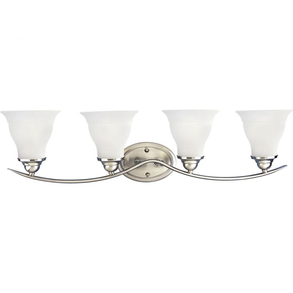 Trinity Collection Four-Light Brushed Nickel Etched Glass Traditional Bath Vanity Light