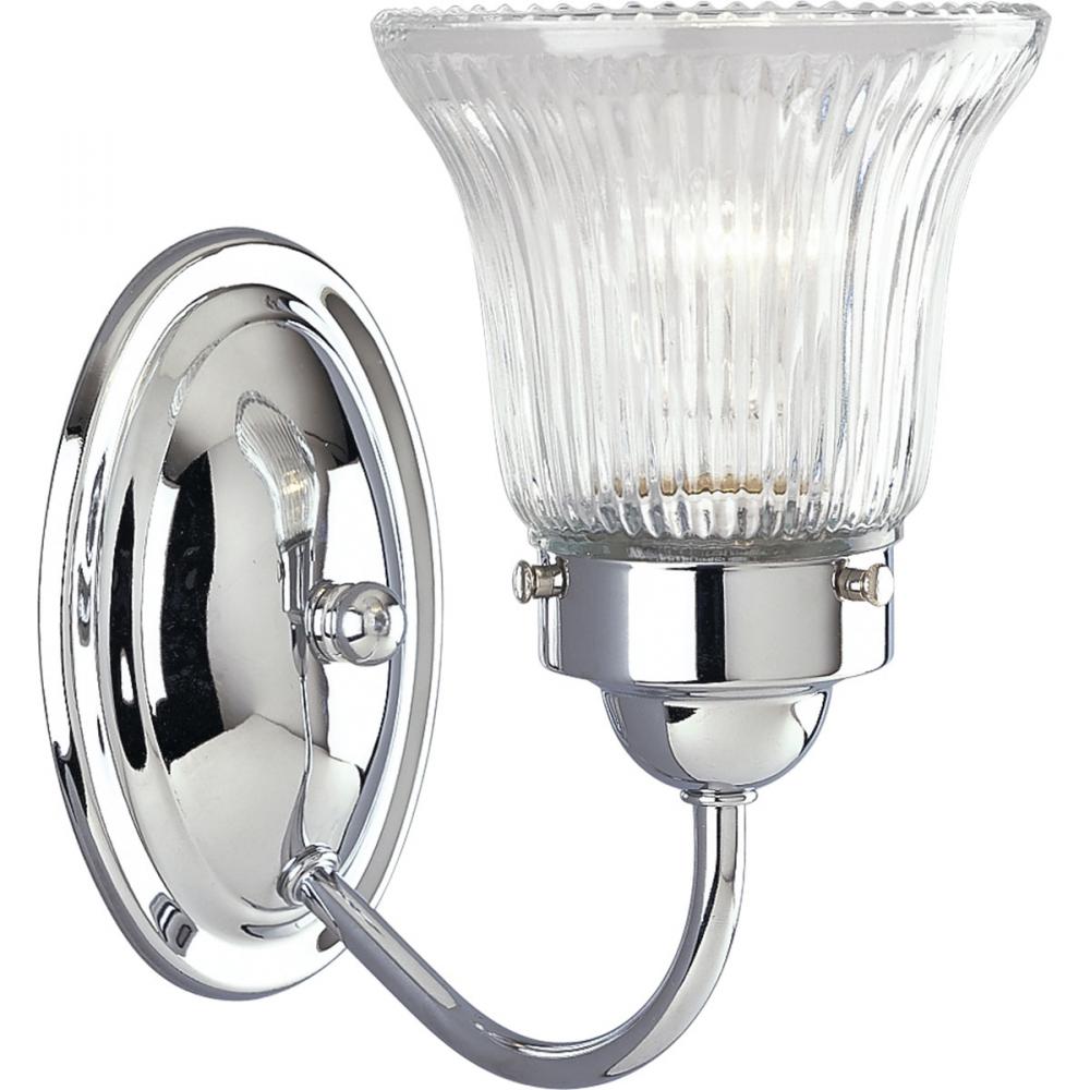 Fluted Glass Collection One-Light Polished Chrome Clear Prismatic Glass Traditional Bath Vanity Ligh
