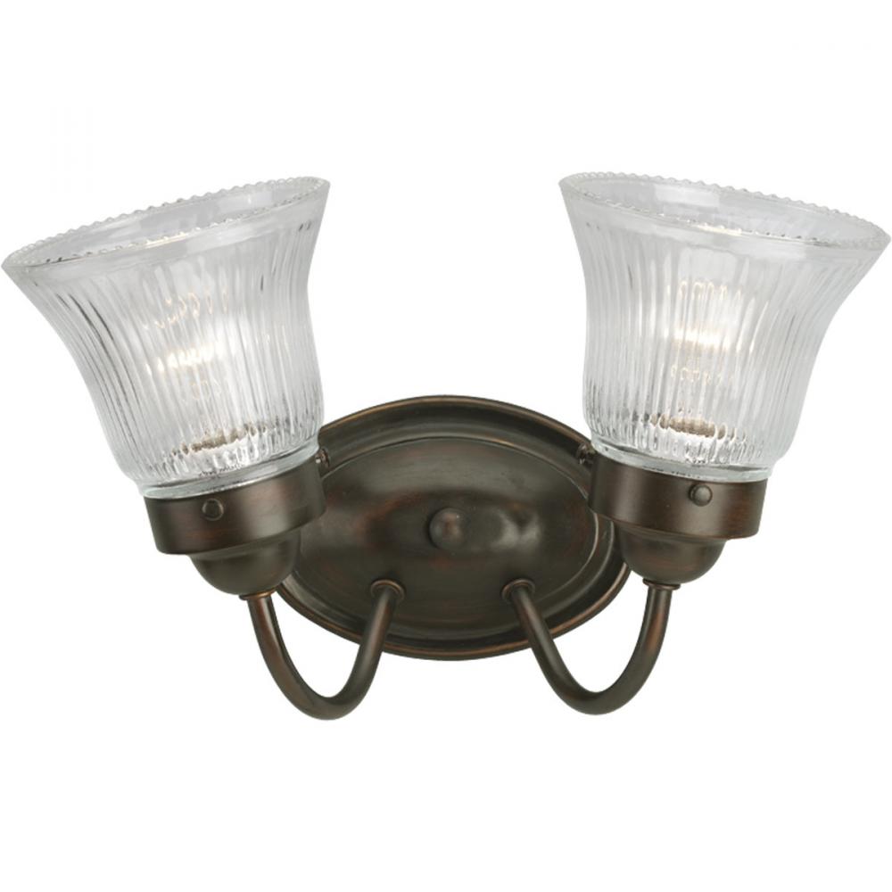 Fluted Glass Collection Two-Light Antique Bronze Clear Prismatic Glass Traditional Bath Vanity Light