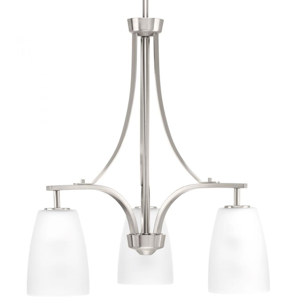 Leap Collection Three-Light Brushed Nickel Etched Glass Modern Chandelier Light