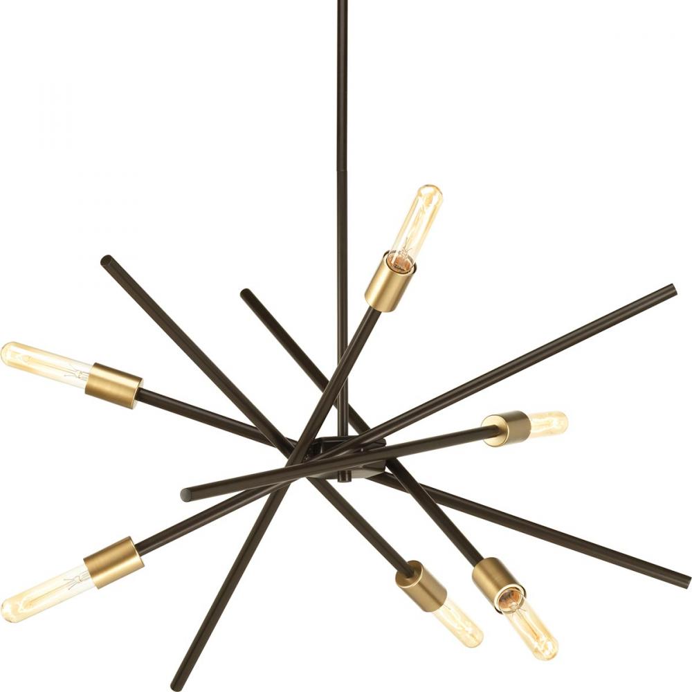 Six-Light Antique Bronze Mid-Century Modern Chandelier