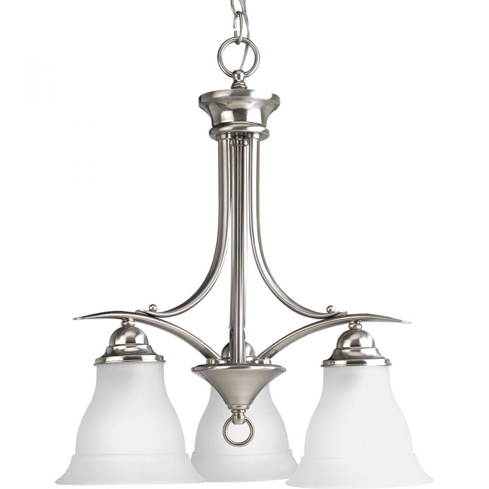 Trinity Collection Three-Light Brushed Nickel Etched Glass Traditional Chandelier Light