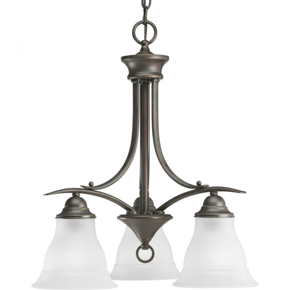 Trinity Collection Three-Light Antique Bronze Etched Glass Traditional Chandelier Light