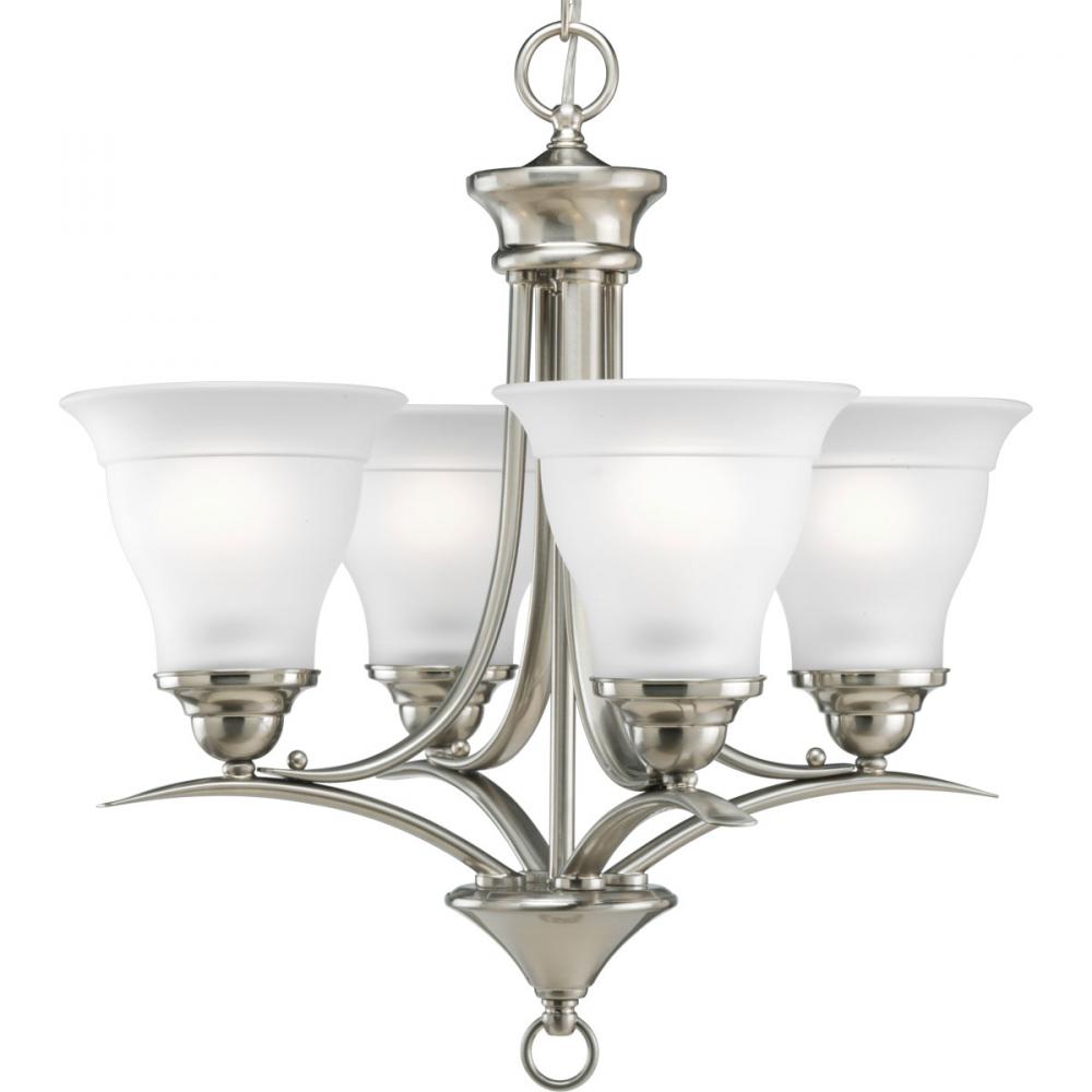 Trinity Collection Four-Light Brushed Nickel Etched Glass Traditional Chandelier Light