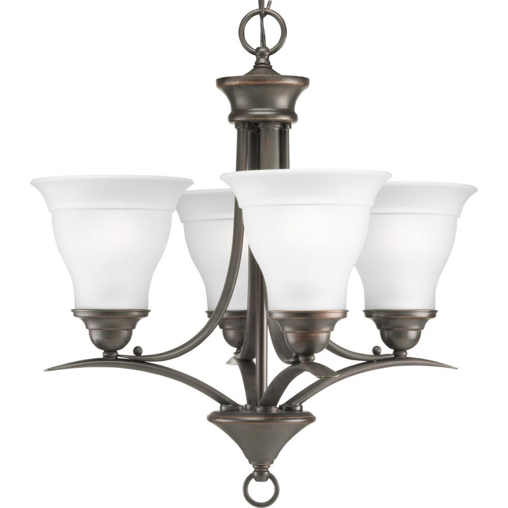 Trinity Collection Four-Light Antique Bronze Etched Glass Traditional Chandelier Light