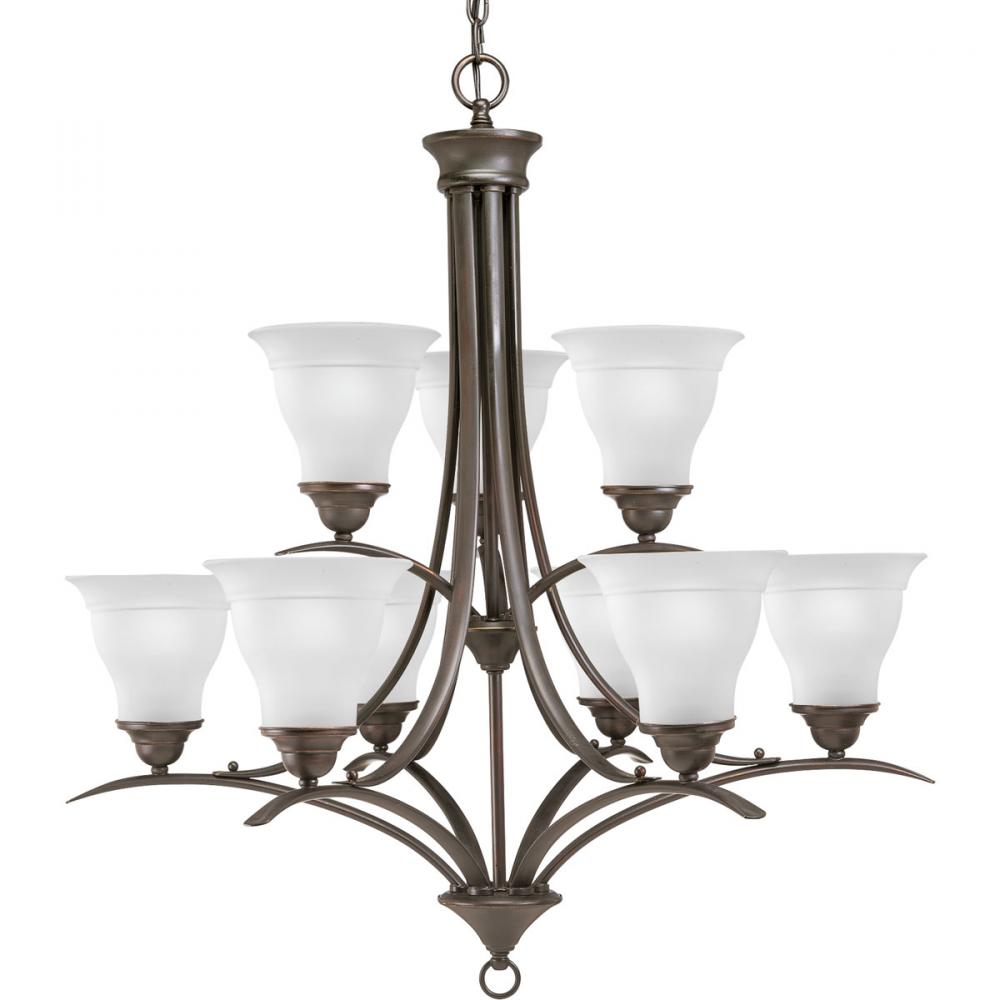 Trinity Collection Nine-Light Antique Bronze Etched Glass Traditional Chandelier Light