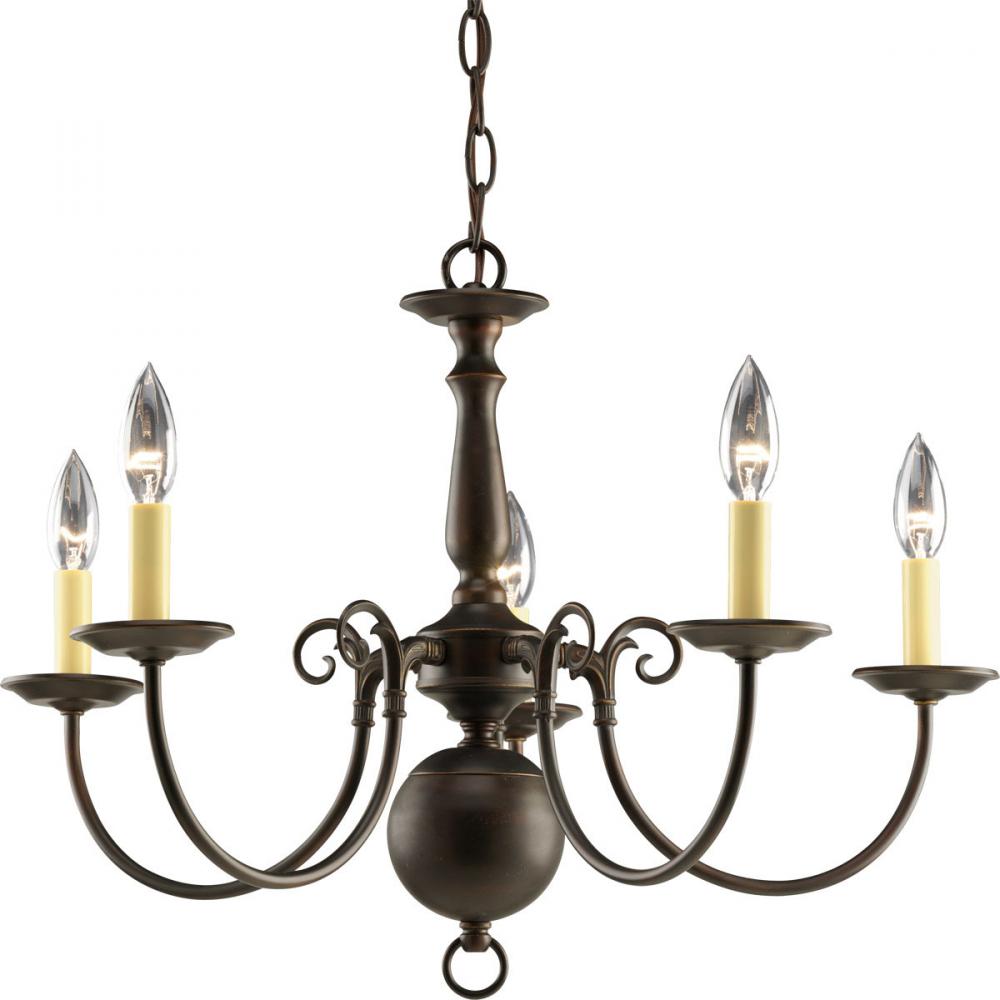 Americana Collection Five-Light Antique Bronze Ivory Candle Traditional Chandelier Light