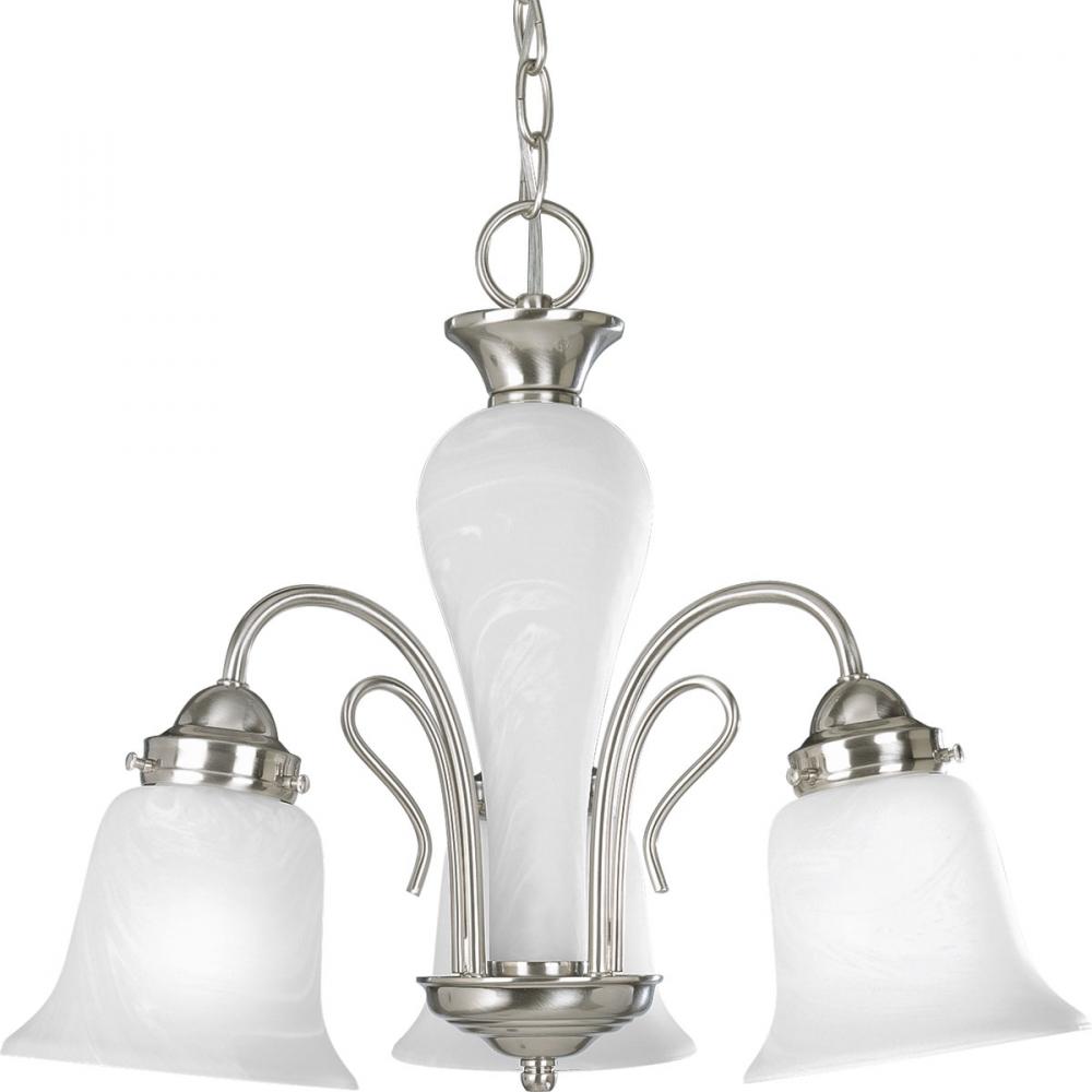 Bedford Collection Three-Light Brushed Nickel Etched Alabaster Glass Traditional Chandelier Light
